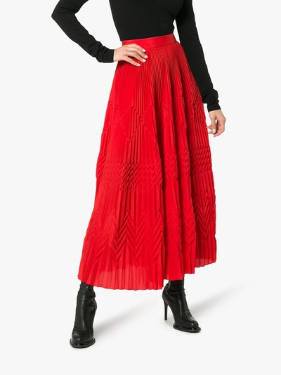 Shop Givenchy High Waist Geometric Pleated Skirt In Red