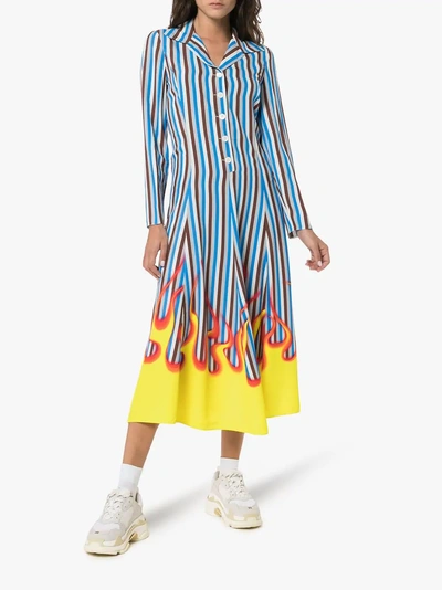 Shop Prada Flame Printed Poplin Midi Shirt Dress In Multicolour