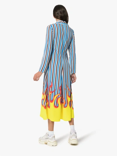 Shop Prada Flame Printed Poplin Midi Shirt Dress In Multicolour
