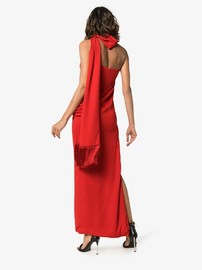 Shop Versace Draped Side-slit Dress In Red