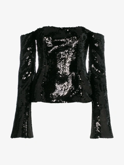 Shop Halpern Off Shoulder Sequin Embellished Top In Black