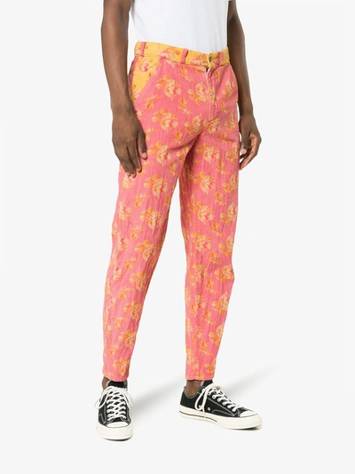 Shop Gucci Floral Print Corduroy Jeans In Pink/purple