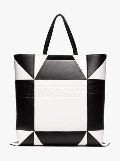Shop Calvin Klein 205w39nyc White And Black Geometric Quilted Leather Tote