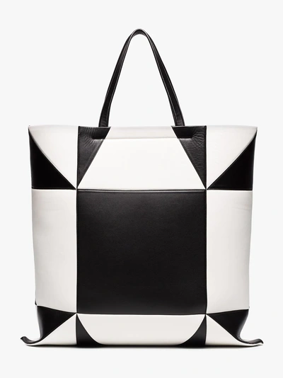 Shop Calvin Klein 205w39nyc White And Black Geometric Quilted Leather Tote