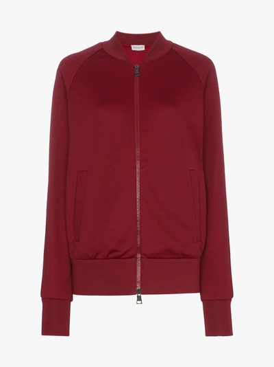 Shop Moncler Logo Detail And Stripe Sleeve Cotton-blend Sweater In Red