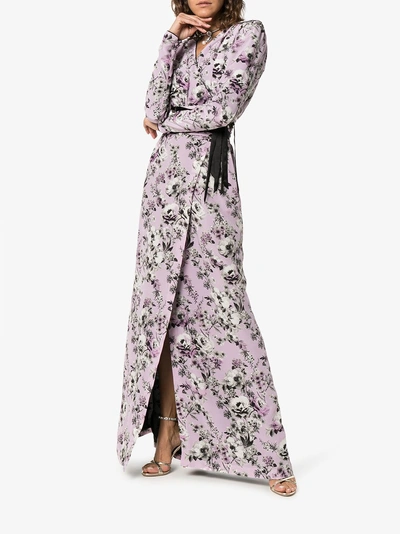 Shop Ronald Van Der Kemp Silk Floral Wrap Dress In Grey