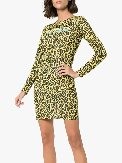 Shop Charm's Speed Leopard Print Fitted Dress In Yellow/orange