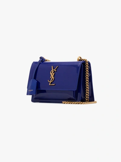 Shop Saint Laurent Blue Leather Sunset Small Shoulder Bag