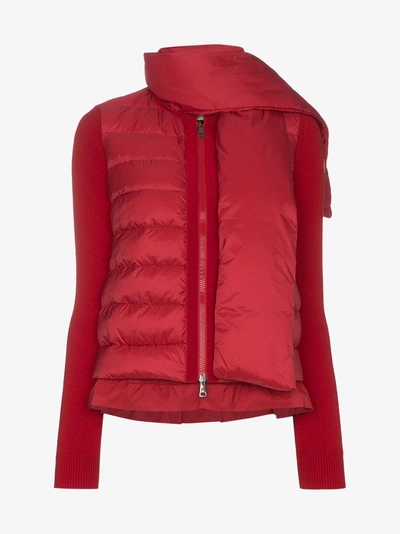Shop Moncler Scarf Detail Padded Puffer Sweater In Red