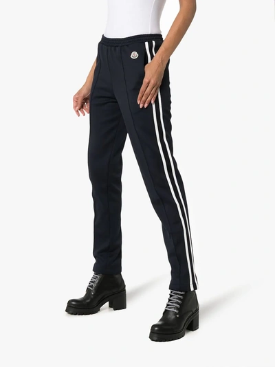 Shop Moncler Logo Detail And Side Stripe Track Pants In Blue