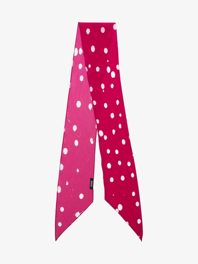 Shop Rockins Pink And White Classic Skinny Polka Dot Print Silk Scarf In Pink/purple