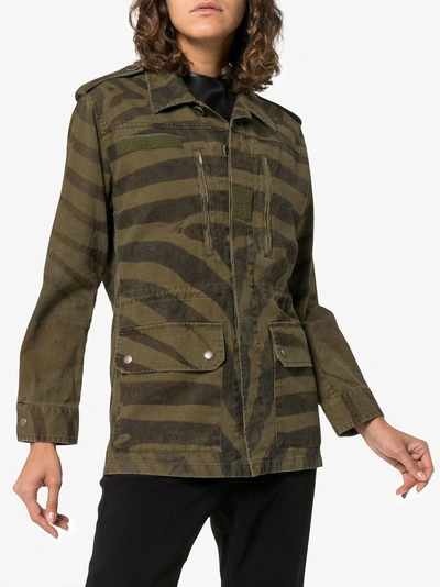 Shop Saint Laurent Zebra Print Parka Coat In Black