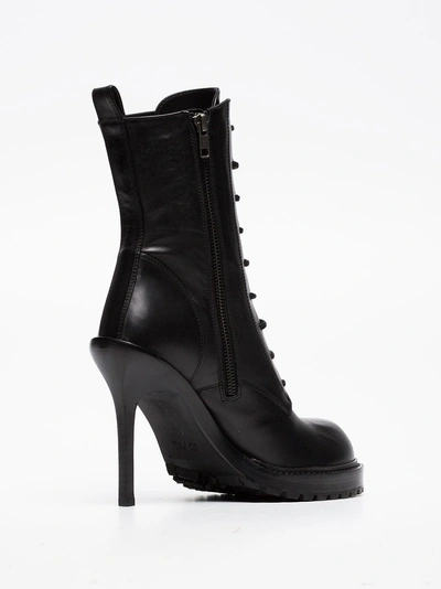 Shop Ann Demeulemeester Black 100 Laceup Leather Stiletto Boots
