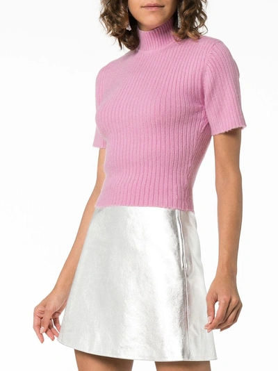 Shop Staud Claudia Knitted Turtle Neck Top In Pink/purple