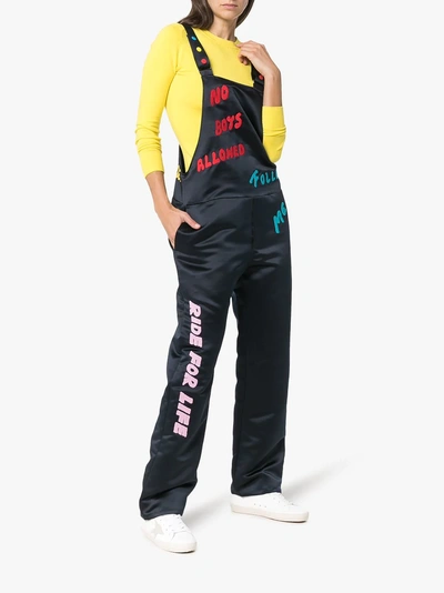 Shop Mira Mikati Embroidery Satin Dungarees In Blue