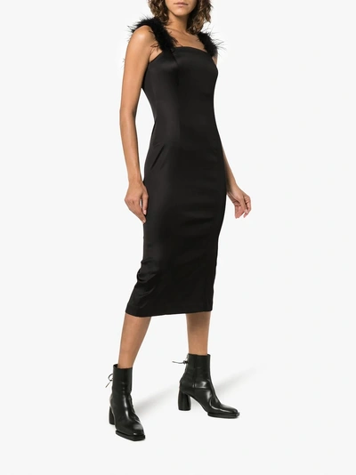 Shop Staud Romy Feather Strap Pencil Dress In Black