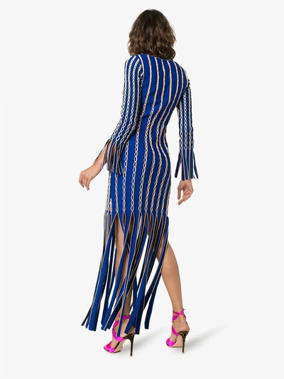 Shop Peter Pilotto Fringe Jacquard Midi-dress In Blue