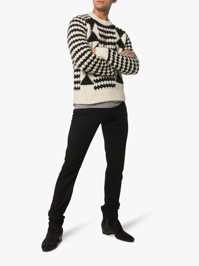 Shop Saint Laurent Boxy Graphic Knit Jumper In Black