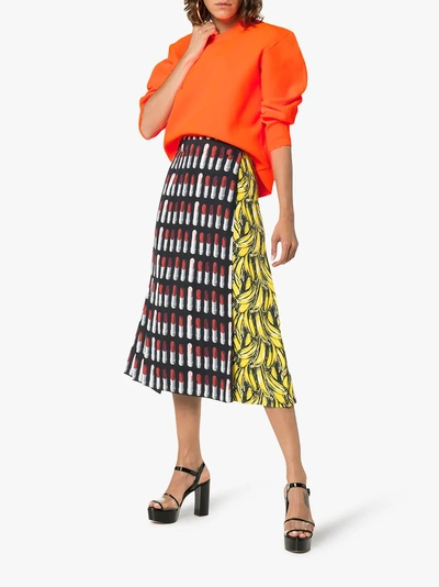 Shop Prada Lipstick Banana-print Skirt In Black