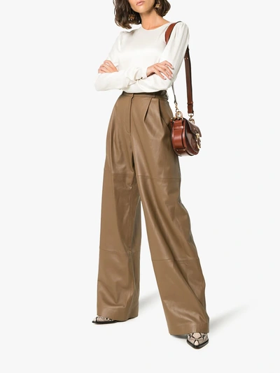 Shop Zimmermann High-waist Wide Leg Leather Trousers In Brown