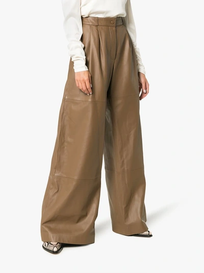 Shop Zimmermann High-waist Wide Leg Leather Trousers In Brown