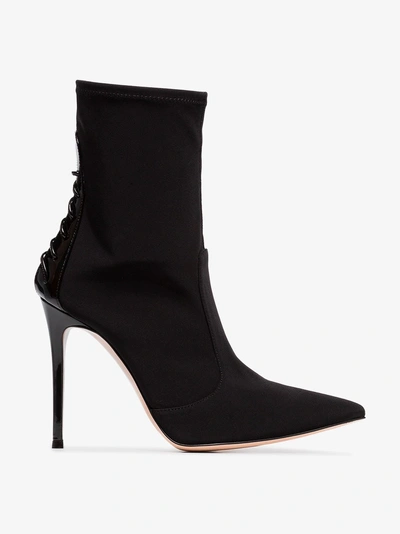 Shop Gianvito Rossi Black 105 Lace Up Leather And Neoprene Boots