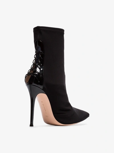 Shop Gianvito Rossi Black 105 Lace Up Leather And Neoprene Boots