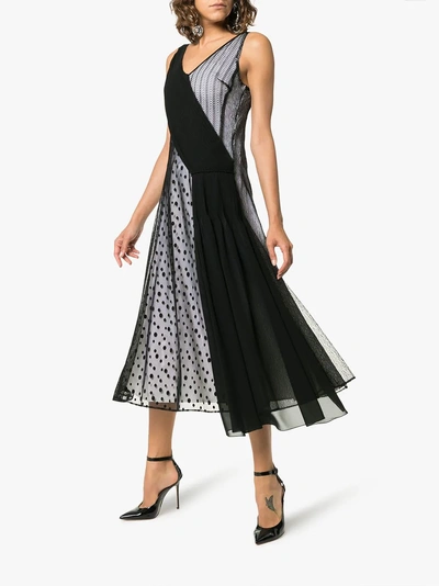 Shop Adeam Art Deco Lace And Polka Dot Slip Dress In Black