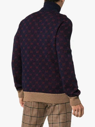 Shop Gucci Gg Logo Turtleneck Knit Sweater In Blue