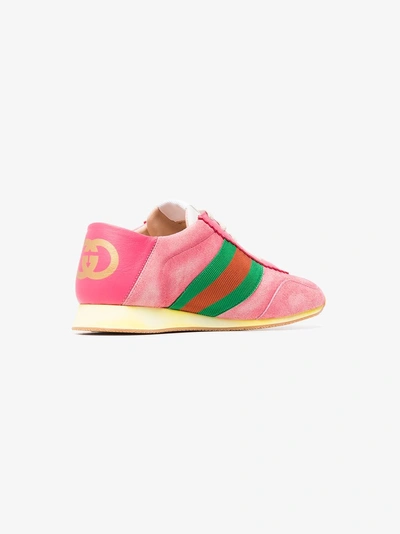 Shop Gucci Suede Sneakers With Web In Pink/purple