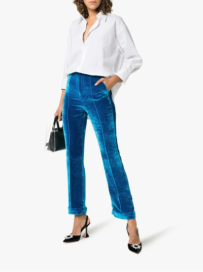 Shop De La Vali Tiger Lily Velvet Trousers In Blue