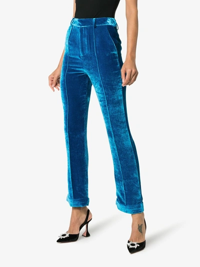Shop De La Vali Tiger Lily Velvet Trousers In Blue
