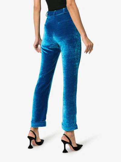 Shop De La Vali Tiger Lily Velvet Trousers In Blue