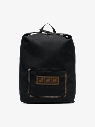 Shop Fendi Black Logo Embroidered Buckle Backpack