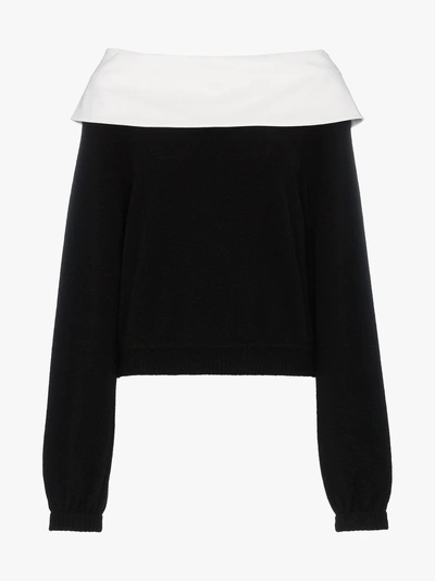 Shop Adeam Off The Shoulder Cashmere Knitted Top In Black