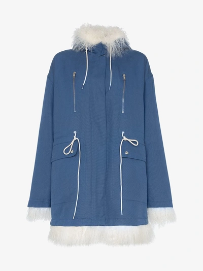 Shop Calvin Klein 205w39nyc Shearling-lined Cotton Coat In Blue