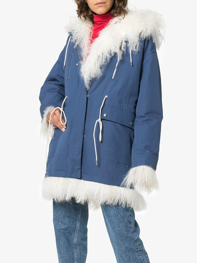 Shop Calvin Klein 205w39nyc Shearling-lined Cotton Coat In Blue