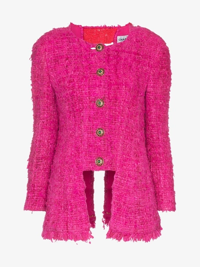 Shop Tiger In The Rain Silk Reworked Vintage Chanel Blazer In Pink/purple