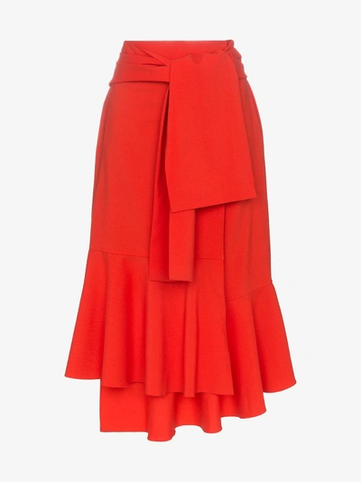 Shop Adeam Tie Wrap Wool Midi Skirt In Red