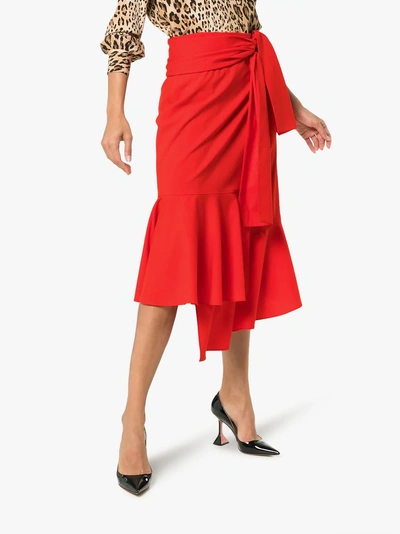 Shop Adeam Tie Wrap Wool Midi Skirt In Red