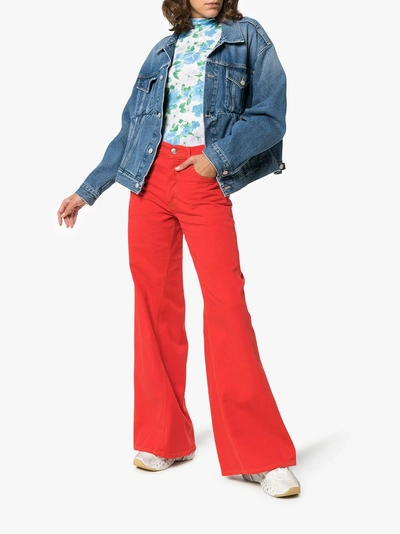 Shop Ganni Mid-rise Wide Leg Jeans In Red