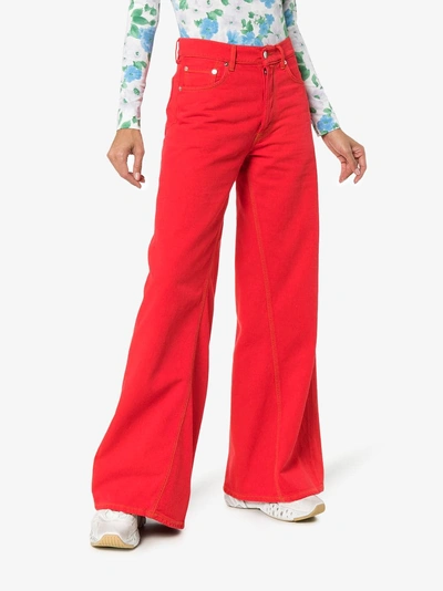 Shop Ganni Mid-rise Wide Leg Jeans In Red