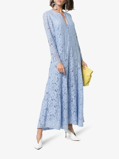 Shop Ganni Rometty Lace Midi-dress In Blue