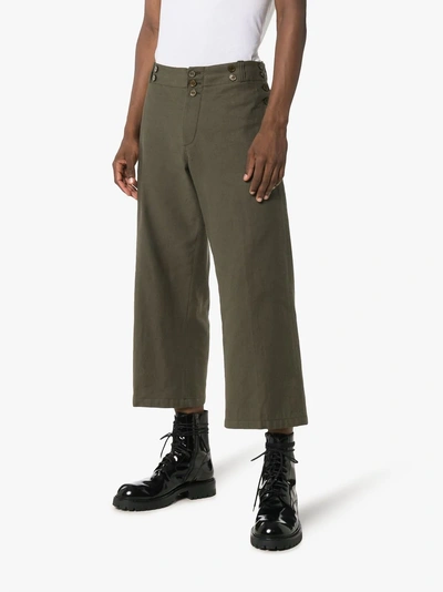 Shop Ann Demeulemeester Wide Leg Button Detail Trousers In Green