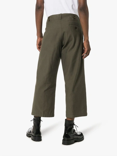 Shop Ann Demeulemeester Wide Leg Button Detail Trousers In Green