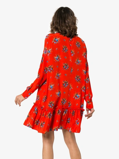 Shop Ganni Kochhar Floral Mini-dress In Red