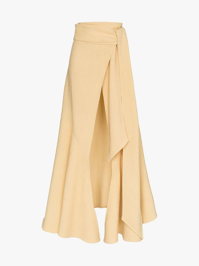 Shop Jacquemus Wrap Wool Blend Maxi Skirt In Pale Yellow