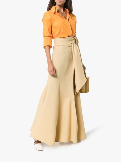 Shop Jacquemus Wrap Wool Blend Maxi Skirt In Pale Yellow