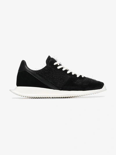 Shop Rick Owens Black And White Sisyphus Shearling Sneakers