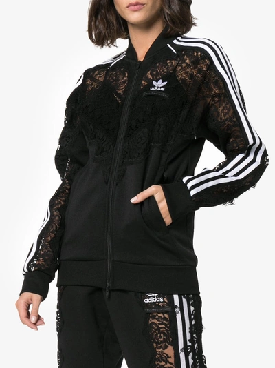 Shop Stella Mccartney X Adidas 3-stripe Lace Trimmed Jacket In Black